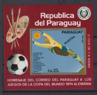 Paraguay Block 216 ** MNH Soccer Futbol 1974 World Champion Ship MUESTRA Specimen Overprint - Paraguay