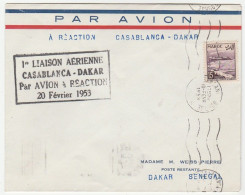 Lettre "1ère Liaison Aérienne Casablanca-Dakar Par Avion à Réaction, 1953" - Aéreo