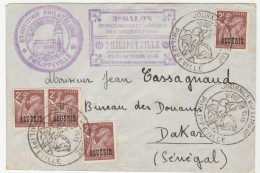 Lettre Avec Cachet "3è Salon De Propagande Philatélique De L'Afrique Du Nord, Philippeville, Algérie, 1945" - Storia Postale