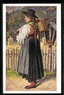 AK Frau Aus Dem Brixenthal Trägt Korb Mit Ihrem Schirm  - Ohne Zuordnung