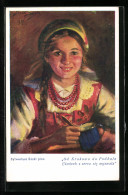 AK Polnisches Mädchen In Tracht Lächelt Im Licht Der Kerze  - Unclassified