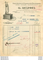 O.  DESPRES MANUFACTURE D'APPAREILS ELECTRIQUES IDEALPHONE  62 RUE SAINT SABIN PARIS XIe  FACTURE 1922 - 1900 – 1949