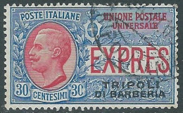 1909 LEVANTE TRIPOLI DI BARBERIA USATO ESPRESSO 30 CENT - RF17-4 - Bureaux D'Europe & D'Asie