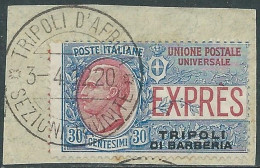 1909 LEVANTE TRIPOLI DI BARBERIA USATO FRAMMENTO ESPRESSO 30 CENT - RF25-8 - Bureaux D'Europe & D'Asie