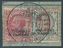 1909 LEVANTE TRIPOLI DI BARBERIA USATO FRAMMENTO EFFIGIE 10 CENT + 1 LIRA RF25-9 - Bureaux D'Europe & D'Asie