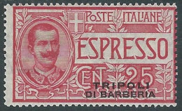 1909 LEVANTE TRIPOLI DI BARBERIA ESPRESSO 25 CENT MH * - RF15-2 - Oficinas Europeas Y Asiáticas