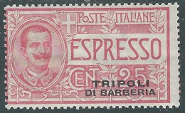 1909 LEVANTE TRIPOLI DI BARBERIA ESPRESSO 25 CENT MH * - RF15-3 - Oficinas Europeas Y Asiáticas