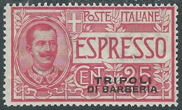 1909 LEVANTE TRIPOLI DI BARBERIA ESPRESSO 25 CENT MH * - RF15 - Uffici D'Europa E D'Asia