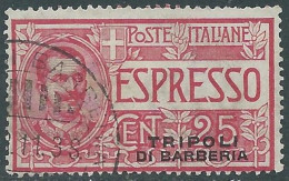 1909 LEVANTE TRIPOLI DI BARBERIA USATO ESPRESSO 25 CENT - RF17-4 - Bureaux D'Europe & D'Asie