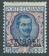 1909 LEVANTE TRIPOLI DI BARBERIA FLOREALE 5 LIRE MH * - RF12-7 - Europa- Und Asienämter