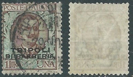 1909 LEVANTE TRIPOLI DI BARBERIA USATO FLOREALE 1 LIRA - RF17-8 - Europa- Und Asienämter