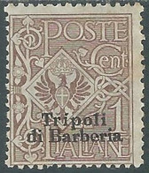 1909 LEVANTE TRIPOLI DI BARBERIA AQUILA 1 CENT MH * - RF12-7 - Europa- Und Asienämter