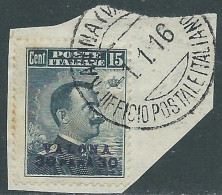 1916 LEVANTE VALONA USATO 30 PA SU 15 CENT ROSSO LILLA - RF17-9 - Uffici D'Europa E D'Asia