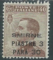 1922 LEVANTE SMIRNE 3,30 PI SU 40 CENT MH * - RF11-3 - Bureaux D'Europe & D'Asie
