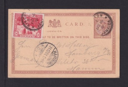 1901 - 1/2 P. Ganzsache Mit Zufrankatur Ab Kingston Nach Hamburg - Jamaïque (...-1961)