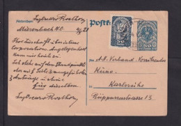 1921 - Ganzsache Mit Zufrankatur - Bahnpost Gutenstein-Leoben... - Nach Karlsruhe - Brieven En Documenten