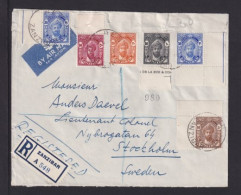 Mischfrankatur Mit Rand- Und Eckrandstücken Auf Einschreib-Flugpostbrief Nach Schweden - Zanzibar (...-1963)