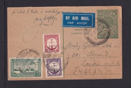 1950 - 9 Ps. Ganzsache Mit Zufrankatur Per Luftpost Ab SIALKOT Nach London - Pakistán