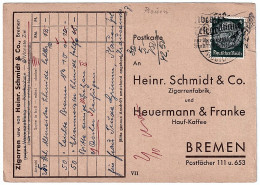 Nazi Germany H.Schmidt & Co.Cigar Factory, Heurenmann & Franke Hauf-Kaffe BREMEN Seal Plauen 30.09.1937 - Tarjetas