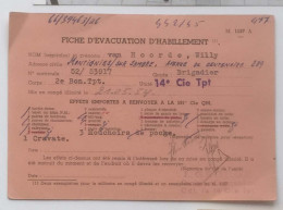 Militaria   Fiche D'évacuation D'habillement    1954 - Dokumente