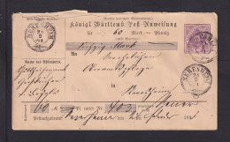 1891 - 15 Pf. Dienst-Postanweisung Ganzsache (ADU 5) Ab Neresheim - Otros & Sin Clasificación
