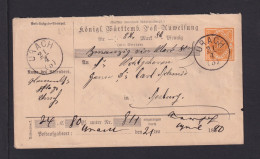 1890 - 15 Pf. Dienst-Postanweisung Ganzsache (ADU 3) Ab Urach - Other & Unclassified