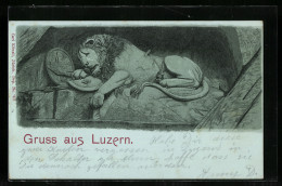 Lithographie Luzern, Skulptur Sterbender Löwe, Wappen Um 1900  - Altri & Non Classificati