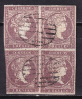 1855 ISABEL 2 REALES. BLOQUE X4 USADO PARRILLA. BONITO. 180 € - Used Stamps