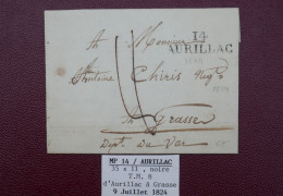 FRANCE   BELLE  LETTRE RR  1824 AURILLAC A GRASSE + AFF. INTERESSANT+DP5 - 1801-1848: Voorlopers XIX