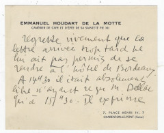 Carte De Visite De M. HOUDART DE LA MOTTE - Camérier De Cape Et D'Epée Se Sa Sainteté Pie XII - Pape - Cartes De Visite