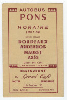Autobus PONS Bordeaux Andernos Mauret Arès - Horaires 1951-1952 - Europe