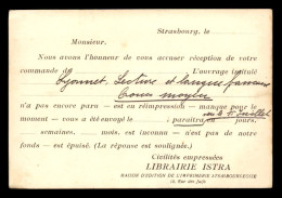 67 - STRASBOURG - CARTE DE SERVICE DE LA LIBRAIRIE ISTRA, IMPRIMERIE-MAISON D'EDITION, 15 RUE DES JUIFS - Strasbourg