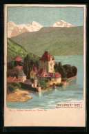 Lithographie Schloss Pourtalès Am Thuner See, Reklame Für Messmer`s Thee  - Autres & Non Classés