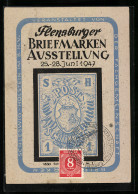 AK Flensburg, Briefmarken-Ausstellung 1947, Schleswiger 1-Schilling-Briefmarke  - Stamps (pictures)