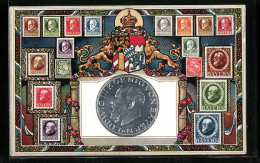AK Briefmarken Aus Bayern, Wappen Mit Löwen  - Sellos (representaciones)