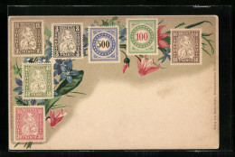Lithographie Briefmarken Der Schweiz Und Blumen  - Briefmarken (Abbildungen)