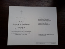 Franciscus Cuylaerts ° Noorderwijk 1924 + Merksem 2004 X Rosalia Janssens - Obituary Notices