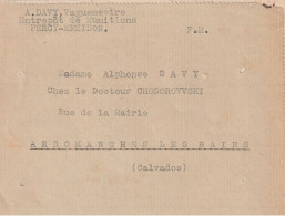 Lettre En F.M. De L'Entrepôt De Munitions De PERCY-MEZIDON (Calvados) Pour Arromanches Les Bains. - Lettere In Franchigia Civile