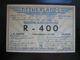 Radio Amateur  NETHERLANDS  Pays Bas Carte QSL  Année 1938 QRA : KOEGLER à HAARLEM - R-400 - Radio-amateur