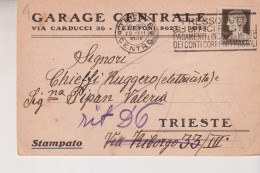 TRIESTE  STORIA POSTALE PUBBLICITARIA  GARAGE CENTRALE 1931 - Trieste