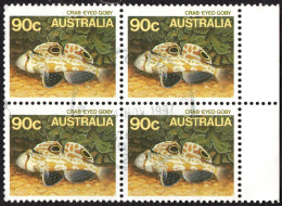 AUSTRALIA 1984 90c Block Of 4 Multicoloured, Marine Life-Crab-Eyed Goby Fish SG936 FU With Side Gutter - Feuilles, Planches  Et Multiples