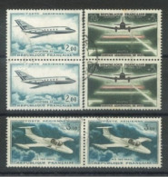 FRANCE - 1959, AIRPLANES & 20th ANNIV OF POSTAL SERVICE STAMPS SET OF 3, ONE PAIR OF EACH, USED - Oblitérés