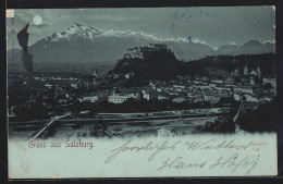 Mondschein-AK Salzburg, Ortsansicht Mit Burg Und Gipfelpanorama  - Other & Unclassified