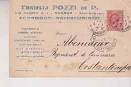 NOVARA STORIA POSTALE PUBBLICITARIA  FRATELLI POZZI 1913 - Novara