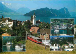 Trains - Suisse - Vitznau Mit Bahn - Sicht Auf Burgenstock U Stanserhorn - Multivues - Bateaux - CPM - Voir Scans Recto- - Trains