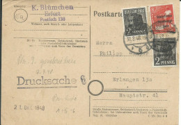 ALLEMAGNE CARTE / IMPRIME 12p ERFURT POUR ERLANGEN DE 1948 LETTRE COVER - Briefe U. Dokumente