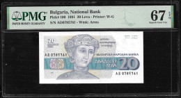 20 Leva 1991 PMG 67epq  Superb GEM UNC!  P.100 ! . - Bulgarien