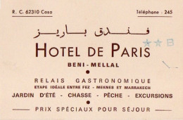 4V5HyN  Carte De Visite Publicitaire Maroc Casablanca Hotel De Paris Beni Mellal - Werbung