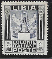 LIBIA 1940 Serie Pittorica Del 1921 5 Lire Nero Azzurro Dent. 14 Senza Filigrana (Sassone 163) - Libië