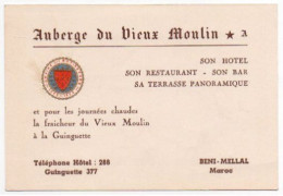 4V5HyN  Carte De Visite Publicitaire Maroc Beni Mellal Auberge Du Vieux Moulin Hotel Restaurant - Werbung